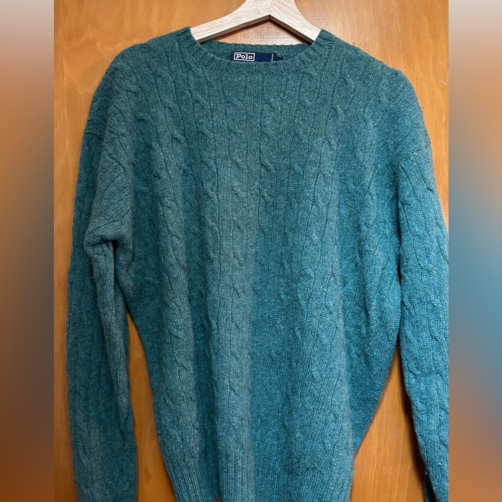 Ralph Lauren 100% Scottish Wool Green Cable Jumper - Men’s L